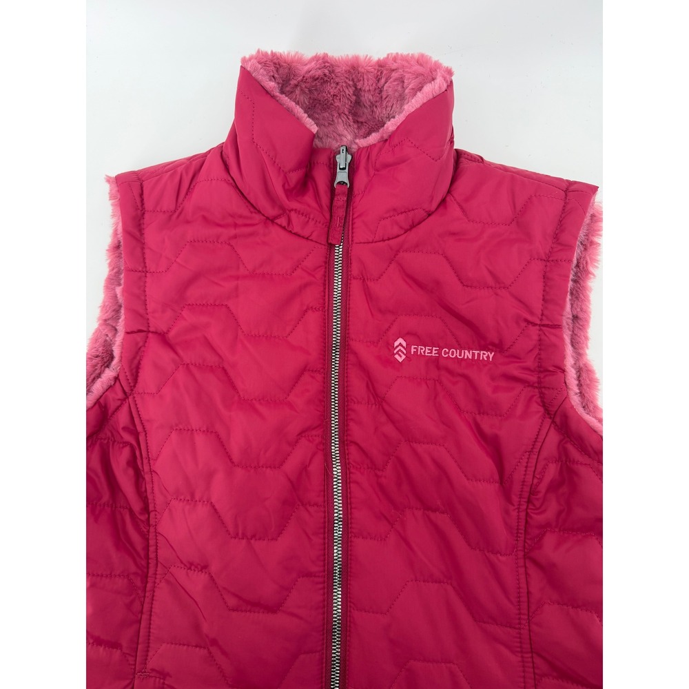 Free Country Womens Medium Magenta Pink Hex Quilted Faux Fur Lined Puffer Vest